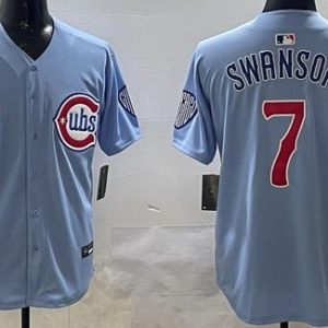 Chicago Cubs #7 Dansby Swanson Baby Blue Limited Jersey