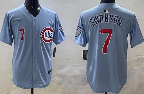 Chicago Cubs #7 Dansby Swanson Baby Blue Limited Jersey