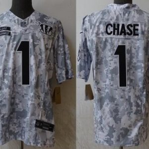 Cincinnati Bengals #1 Ja'Marr Chase Limited Arctic Camo 2024 Salute to Service Jersey