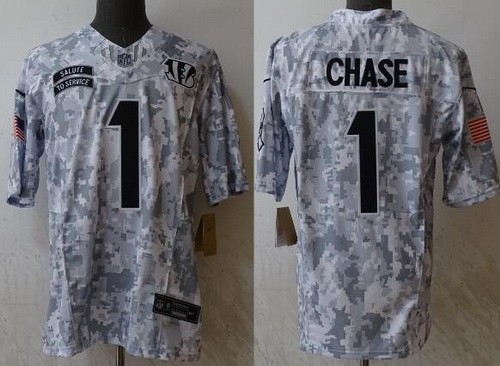 Cincinnati Bengals #1 Ja'Marr Chase Limited Arctic Camo 2024 Salute to Service Jersey