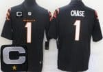 Cincinnati Bengals #1 Ja'Marr Chase Limited Black 2025 Captain Patch Vapor Jersey
