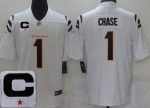Cincinnati Bengals #1 Ja'Marr Chase Limited White 2025 Captain Patch Vapor Jersey