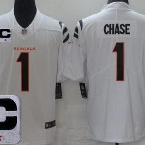 Cincinnati Bengals #1 Ja'Marr Chase Limited White 2025 Captain Patch Vapor Jersey