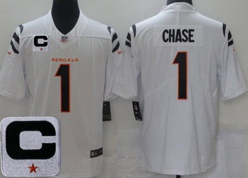 Cincinnati Bengals #1 Ja'Marr Chase Limited White 2025 Captain Patch Vapor Jersey