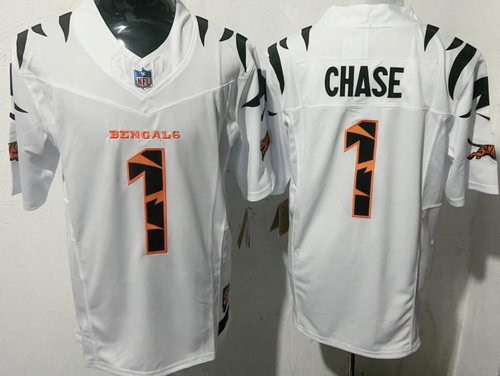Cincinnati Bengals #1 Ja'Marr Chase Limited White Fashion FUSE Vapor Jersey