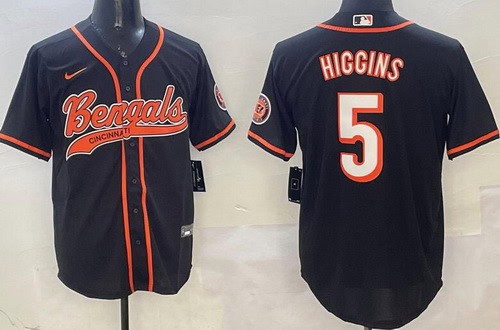 Cincinnati Bengals #5 Tee Higgins Limited Black Baseball Jersey