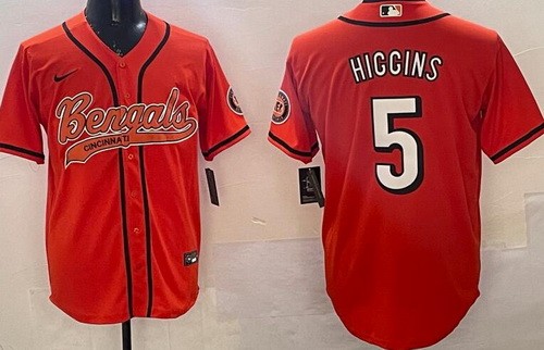 Cincinnati Bengals #5 Tee Higgins Limited Orange Baseball Jersey