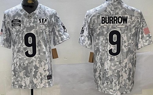 Cincinnati Bengals #9 Joe Burrow Limited Arctic Camo 2024 Salute to Service Jersey
