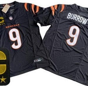 Cincinnati Bengals #9 Joe Burrow Limited Black C Patch FUSE Vapor Jersey
