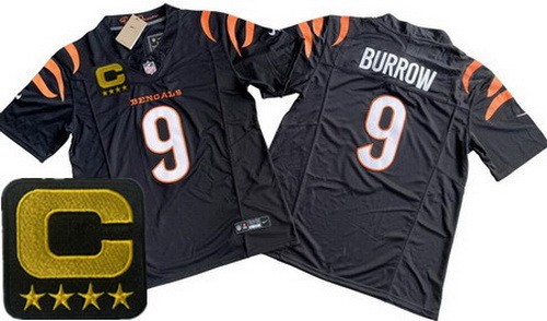 Cincinnati Bengals #9 Joe Burrow Limited Black C Patch FUSE Vapor Jersey