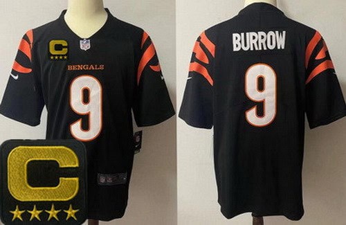 Cincinnati Bengals #9 Joe Burrow Limited Black Captain Patch Vapor Jersey
