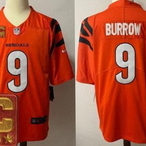 Cincinnati Bengals #9 Joe Burrow Limited Orange Captain Patch Vapor Jersey