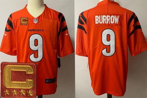 Cincinnati Bengals #9 Joe Burrow Limited Orange Captain Patch Vapor Jersey