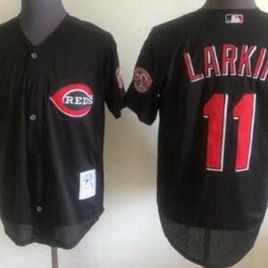 Cincinnati Reds #11 Barry Larkin Red Black Throwback Jersey