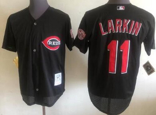 Cincinnati Reds #11 Barry Larkin Red Black Throwback Jersey