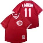 Cincinnati Reds #11 Barry Larkin Red Mesh Throwback Jersey