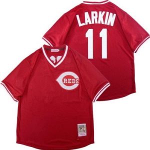 Cincinnati Reds #11 Barry Larkin Red Mesh Throwback Jersey