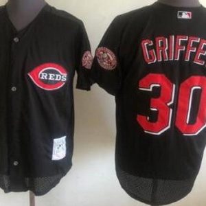Cincinnati Reds #30 Ken Griffey Black Throwback Jersey