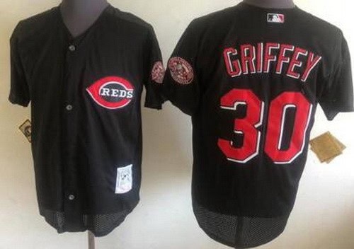 Cincinnati Reds #30 Ken Griffey Black Throwback Jersey