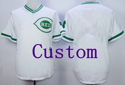 Cincinnati Reds Customized White Green Throwback Jersey