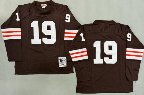 Cleveland Browns #19 Bernie Kosar Brown Long Sleeves 1986 Throwback Jersey