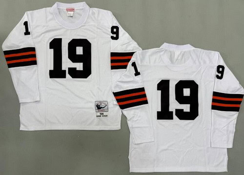 Cleveland Browns #19 Bernie Kosar White Long Sleeves 1986 Throwback Jersey