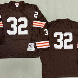 Cleveland Browns #32 Jim Brown Brown Long Sleeves 1964 Throwback Jersey