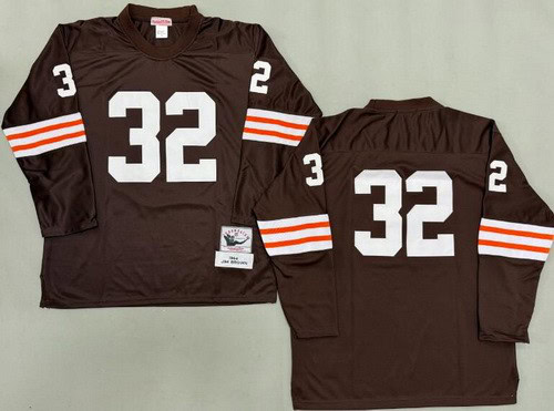 Cleveland Browns #32 Jim Brown Brown Long Sleeves 1964 Throwback Jersey
