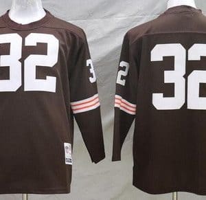 Cleveland Browns #32 Jim Brown Brown Long Sleeves Throwback Jersey