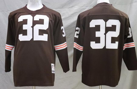 Cleveland Browns #32 Jim Brown Brown Long Sleeves Throwback Jersey