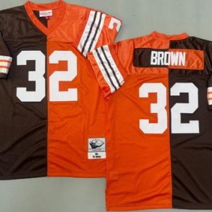 Cleveland Browns #32 Jim Brown Brown Orange 1963 Split Throwback Jersey
