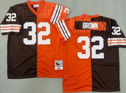 Cleveland Browns #32 Jim Brown Brown Orange 1963 Split Throwback Jersey
