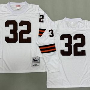 Cleveland Browns #32 Jim Brown White Long Sleeves 1964 Throwback Jersey