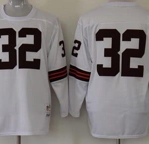Cleveland Browns #32 Jim Brown White Long Sleeves Throwback Jersey