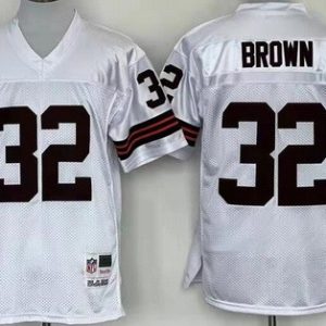 Cleveland Browns #32 Jim Brown White Throwback Jersey