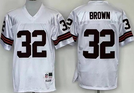 Cleveland Browns #32 Jim Brown White Throwback Jersey