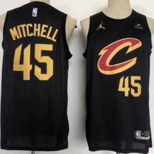 Cleveland Cavaliers #45 Donovan Mitchell Black Statement Icon Sponsor Swingman Jersey