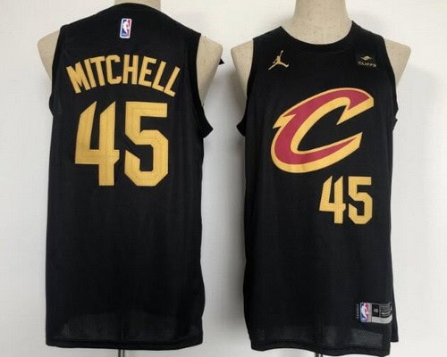 Cleveland Cavaliers #45 Donovan Mitchell Black Statement Icon Sponsor Swingman Jersey
