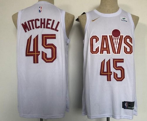 Cleveland Cavaliers #45 Donovan Mitchell White Association Icon Sponsor Swingman Jersey