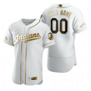 Cleveland Indians Customized White Gold 2020 FlexBase Jersey
