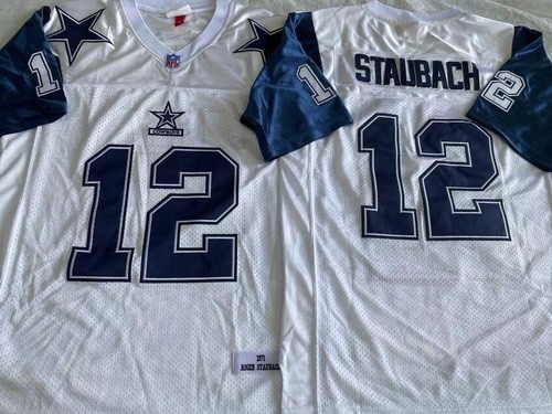 Dallas Cowboys #12 Roger Staubach White 1971 Throwback Jersey