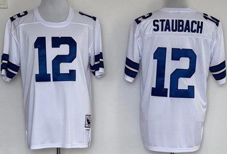 Dallas Cowboys #12 Roger Staubach White Throwback Jersey