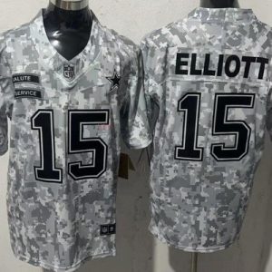 Dallas Cowboys #15 Ezekiel Elliott Limited Arctic Camo 2024 Salute to Service Jersey