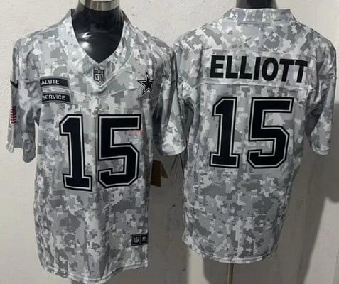 Dallas Cowboys #15 Ezekiel Elliott Limited Arctic Camo 2024 Salute to Service Jersey