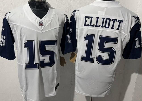 Dallas Cowboys #15 Ezekiel Elliott Limited White Throwback Vapor Jersey