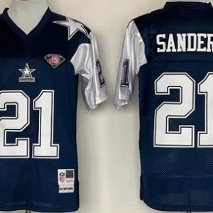 Dallas Cowboys #21 Deion Sanders Navy 1992 Throwback Jersey