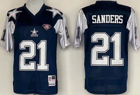 Dallas Cowboys #21 Deion Sanders Navy 1992 Throwback Jersey