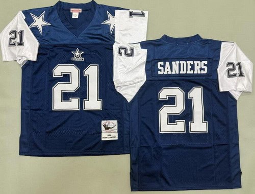 Dallas Cowboys #21 Deion Sanders Navy 1995 Throwback Jersey