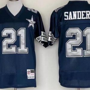 Dallas Cowboys #21 Deion Sanders Navy 25th Throwback Jersey