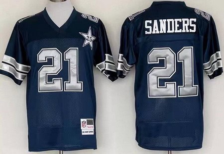 Dallas Cowboys #21 Deion Sanders Navy 25th Throwback Jersey
